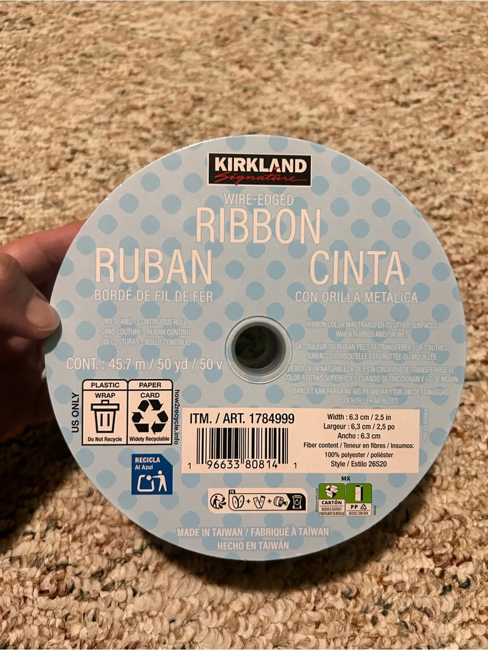 Kirkland Signature Blue Floral Wired-Edged Ribbon 50YD, 2.5 inches New